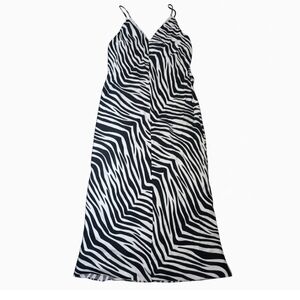 TOVE Leia Silk Charmeuse Zebra Print Midi Slip Dress Size 38 US 6 Lined